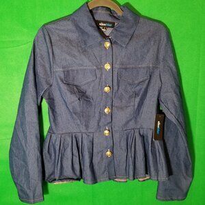Alice Blue Denim Womens Small Gold Button Up Long Sleeve Western Cowgirl NWT